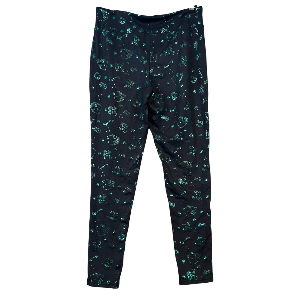 NWT Feeling Festive Womens St Patricks Day Lucky Charms Foil Leggings Black Med.